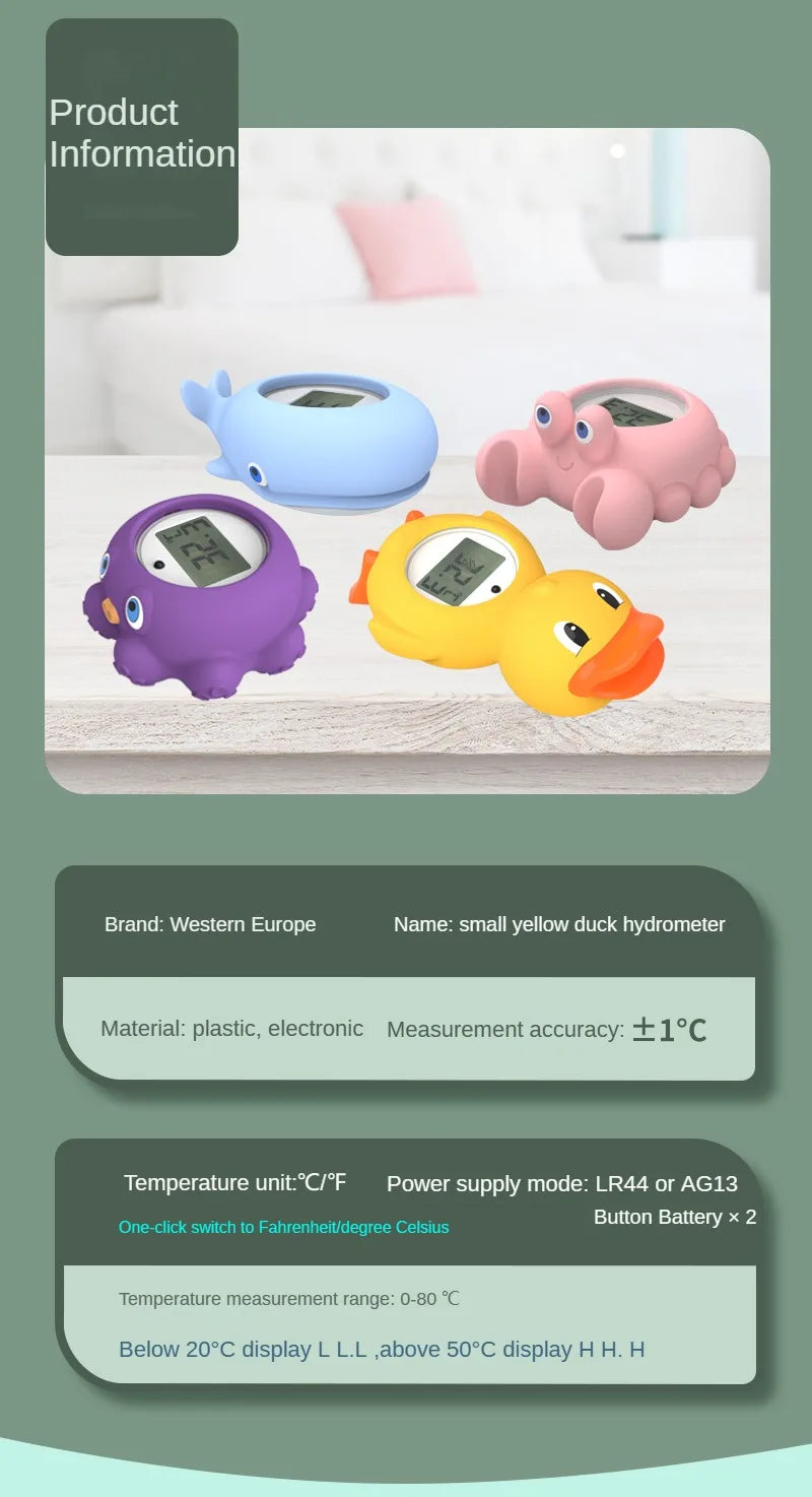 Baby care digital water thermometer, floating toy for accurate bath readings.