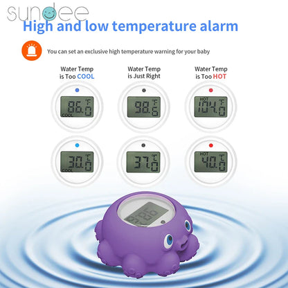 Waterproof digital thermometer for baby's bath, ensures safe water temperature.