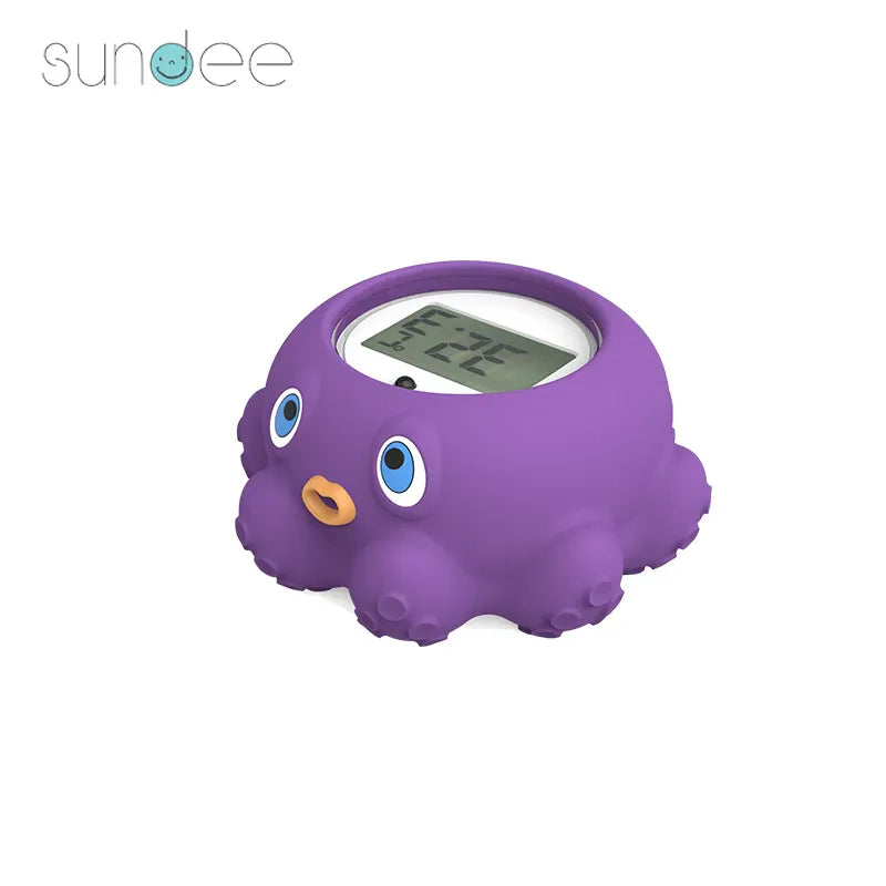 Digital water thermometer toy, floating design for infant bath safety and health.