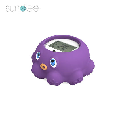 Digital water thermometer toy, floating design for infant bath safety and health.