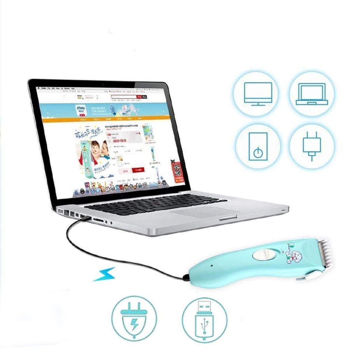 Home haircut baby trimmer with a comb guide, ensuring even and safe hair cutting for children.
