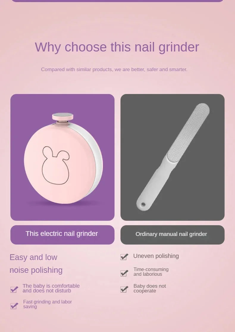 Portable electric baby nail trimmer for gentle, safe infant and child nail care.