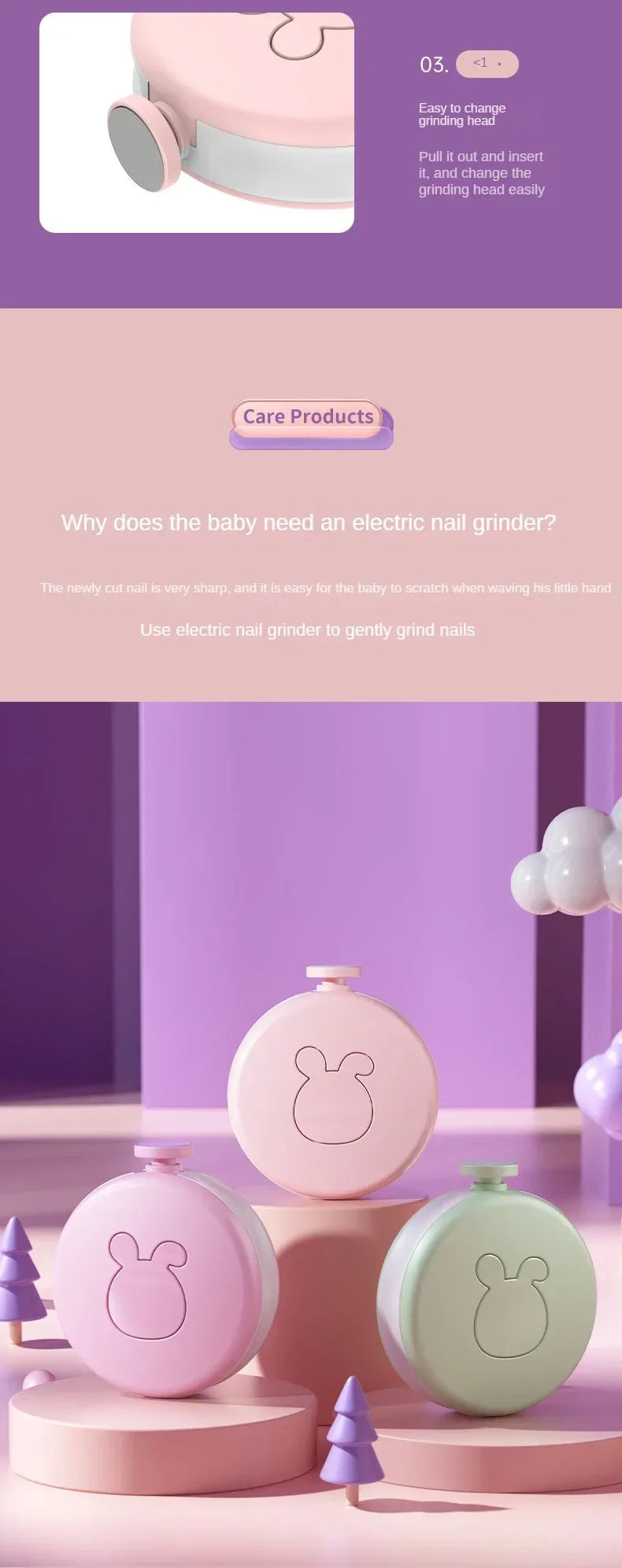 Baby electric nail care set, a gentle, safe, and portable trimmer for infant grooming essentials.