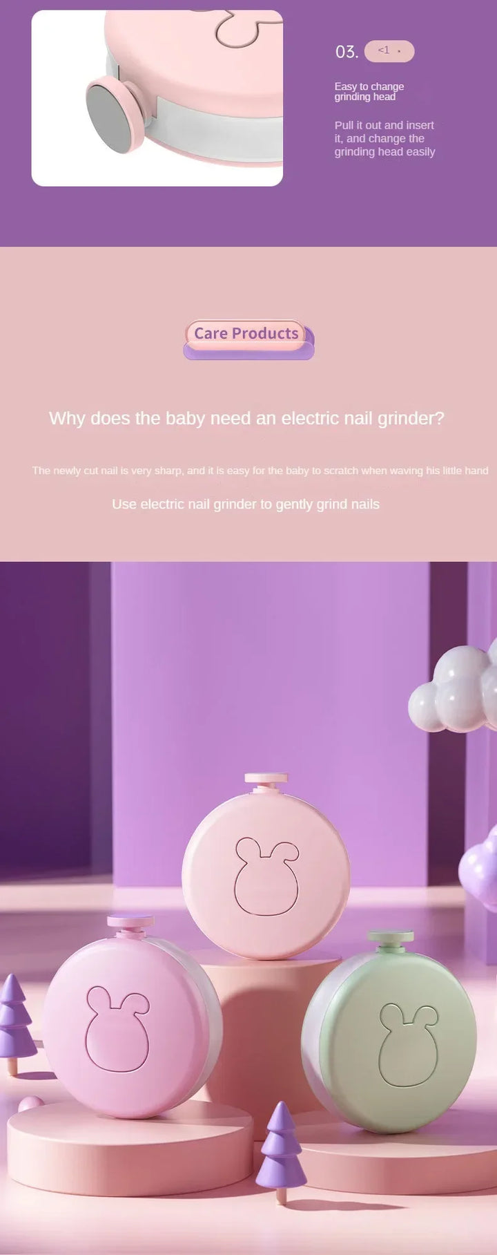 Baby electric nail care set, a gentle, safe, and portable trimmer for infant grooming essentials.