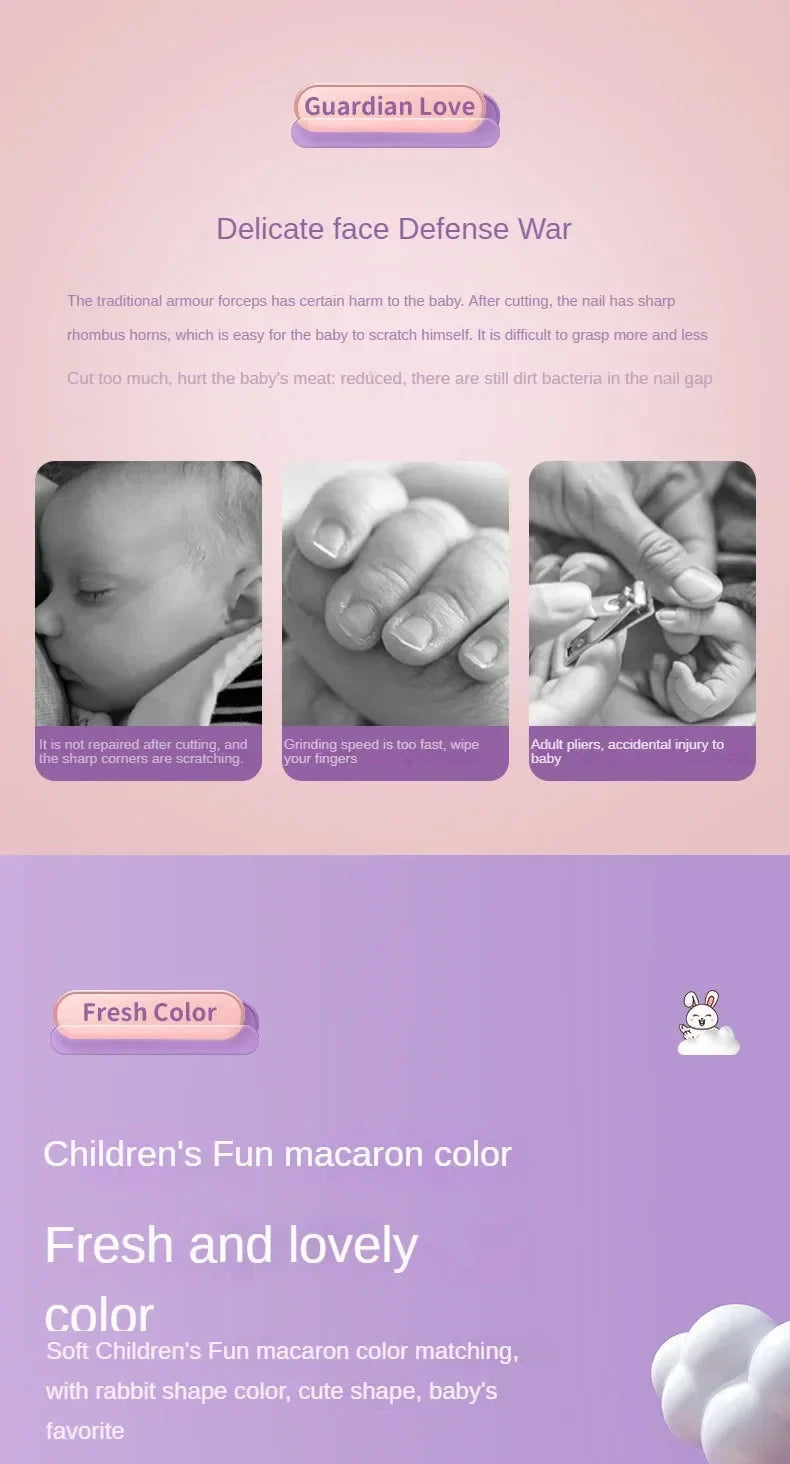 Trim baby nails safely & gently with this electric file kit. Essential for infant nail care.