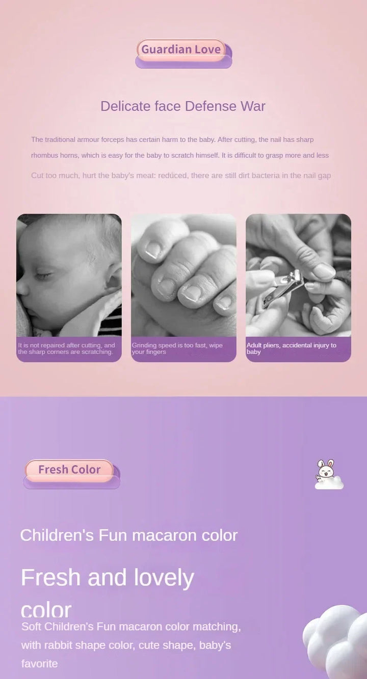 Trim baby nails safely & gently with this electric file kit. Essential for infant nail care.