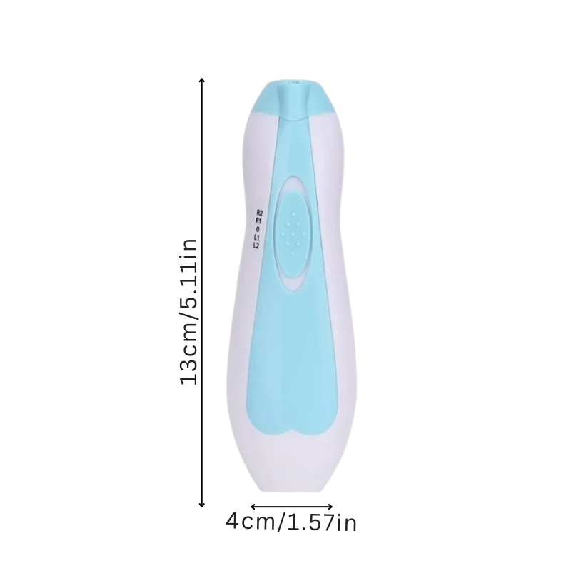 Close-up of electric baby nail trimmer with soft filing pads, perfect for infant nail care.