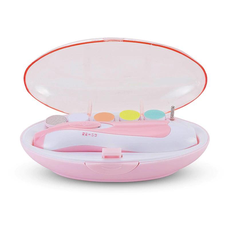 Portable pink baby electric nail trimmer with LED light for nighttime infant nail care