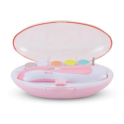 Portable pink baby electric nail trimmer with LED light for nighttime infant nail care