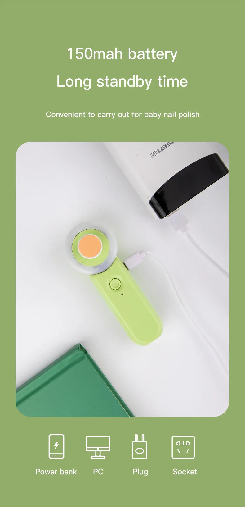 Baby electric nail file with integrated light, promoting easy nail trimming