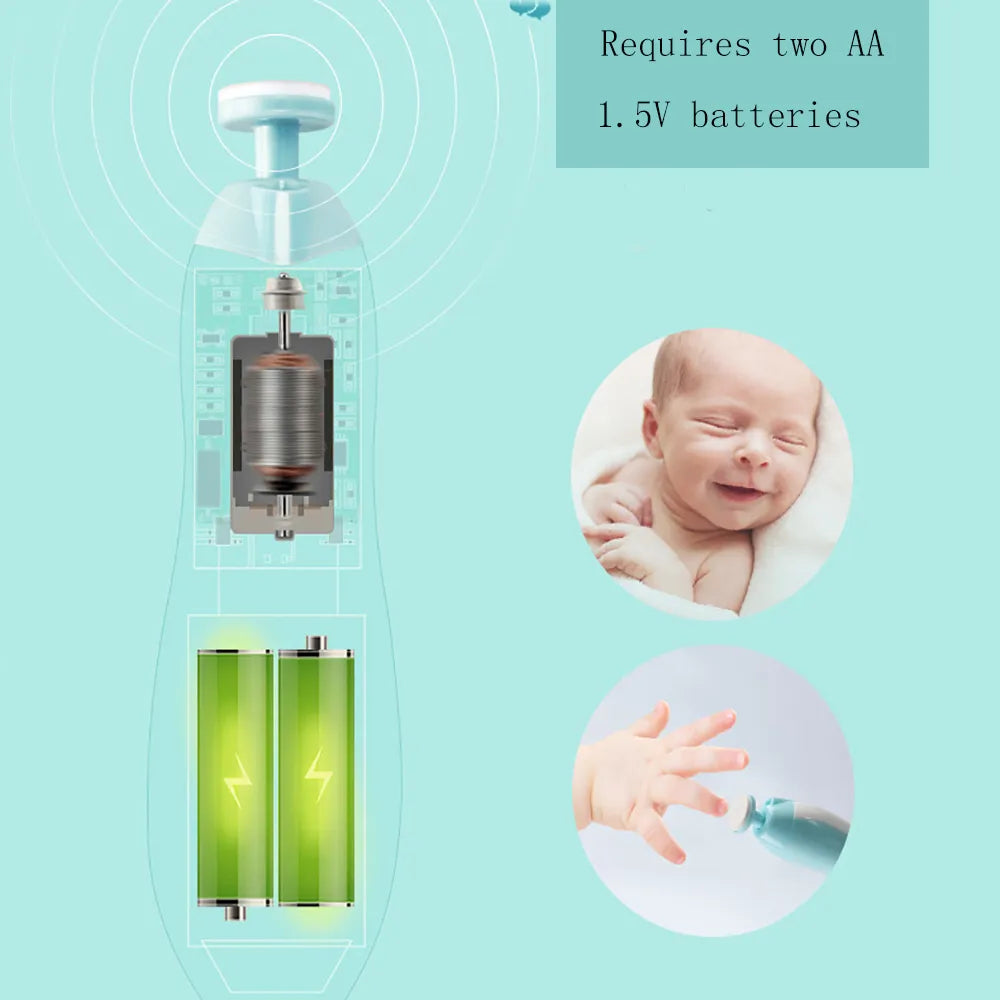 Baby Electric Nail Trimmer held by an adult hand, demonstrating its ergonomic design for secure holding.