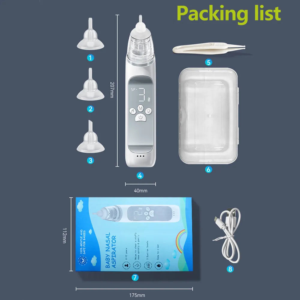 Packaging for Baby Electric Nasal Aspirator, highlighting gentle and effective baby care features