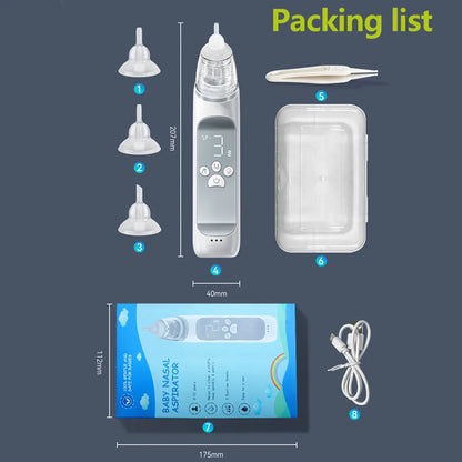 Packaging for Baby Electric Nasal Aspirator, highlighting gentle and effective baby care features