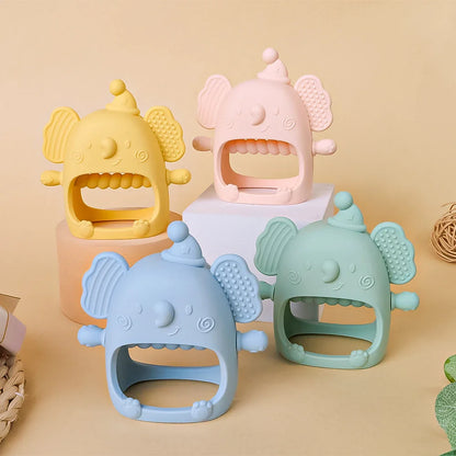Safe and non-toxic silicone elephant teether, a must-have baby essential for gum pain relief.