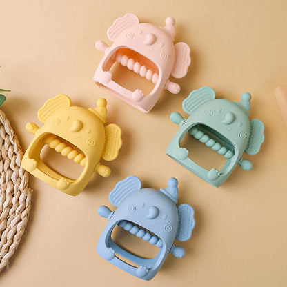 Delightful elephant-shaped silicone teether, offering gentle massage and effective gum pain relief for infants.