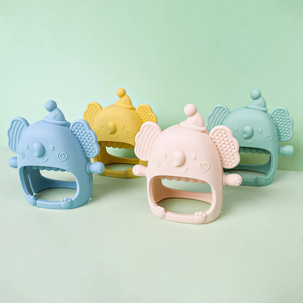 Compact and lightweight baby elephant teether, perfect for on-the-go gum pain relief and infant care.