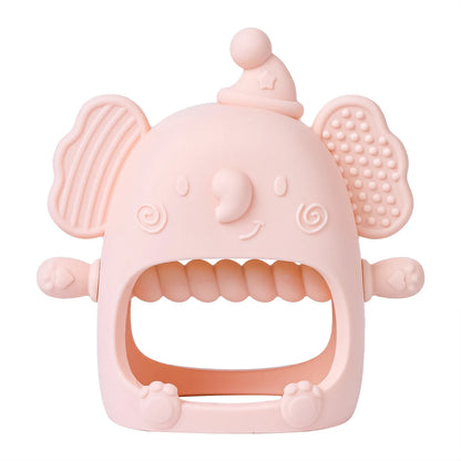 Soft grey elephant teether, a safe and durable teething toy providing gum pain relief for babies.