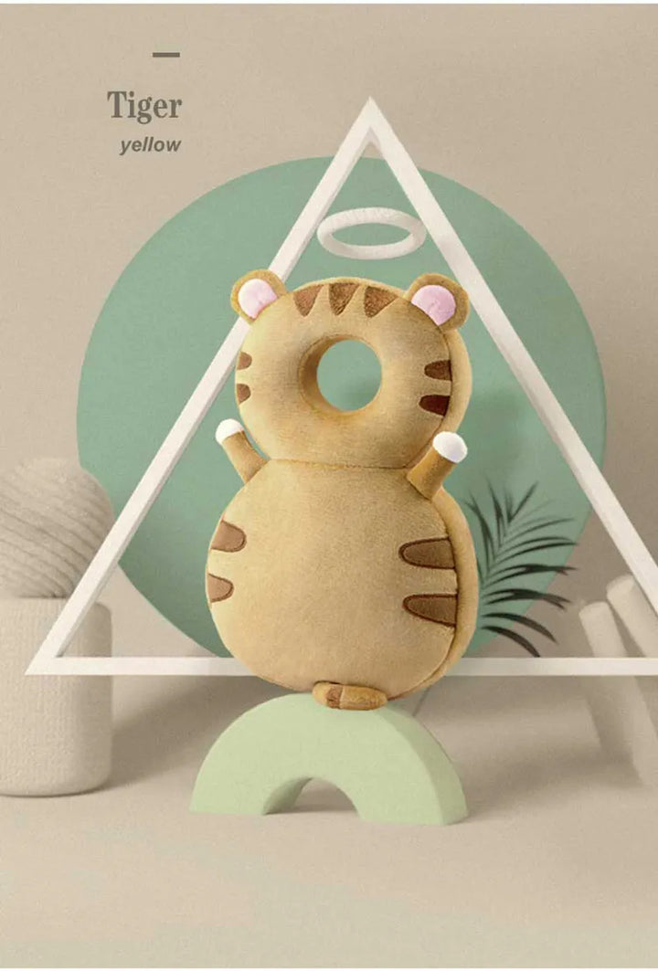 Soft infant headrest backpack with neck support, cute animal design for baby's safety.