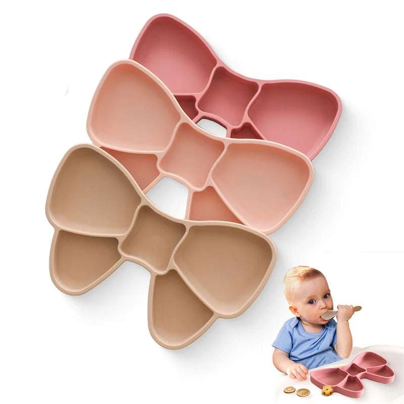 Baby feeding set: silicone bowl with suction base, stainless steel fork & spoon for self-feeding toddlers.