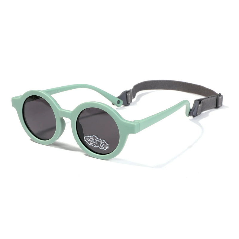 Pink polarized silicone infant sunglasses, soft and durable for little ones.