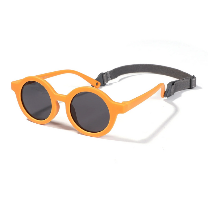 Coffee-colored flexible polarized silicone toddler sunglasses, stylish sun protection.