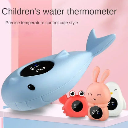 Floating baby bath thermometer, provides accurate water temperature for newborn care.