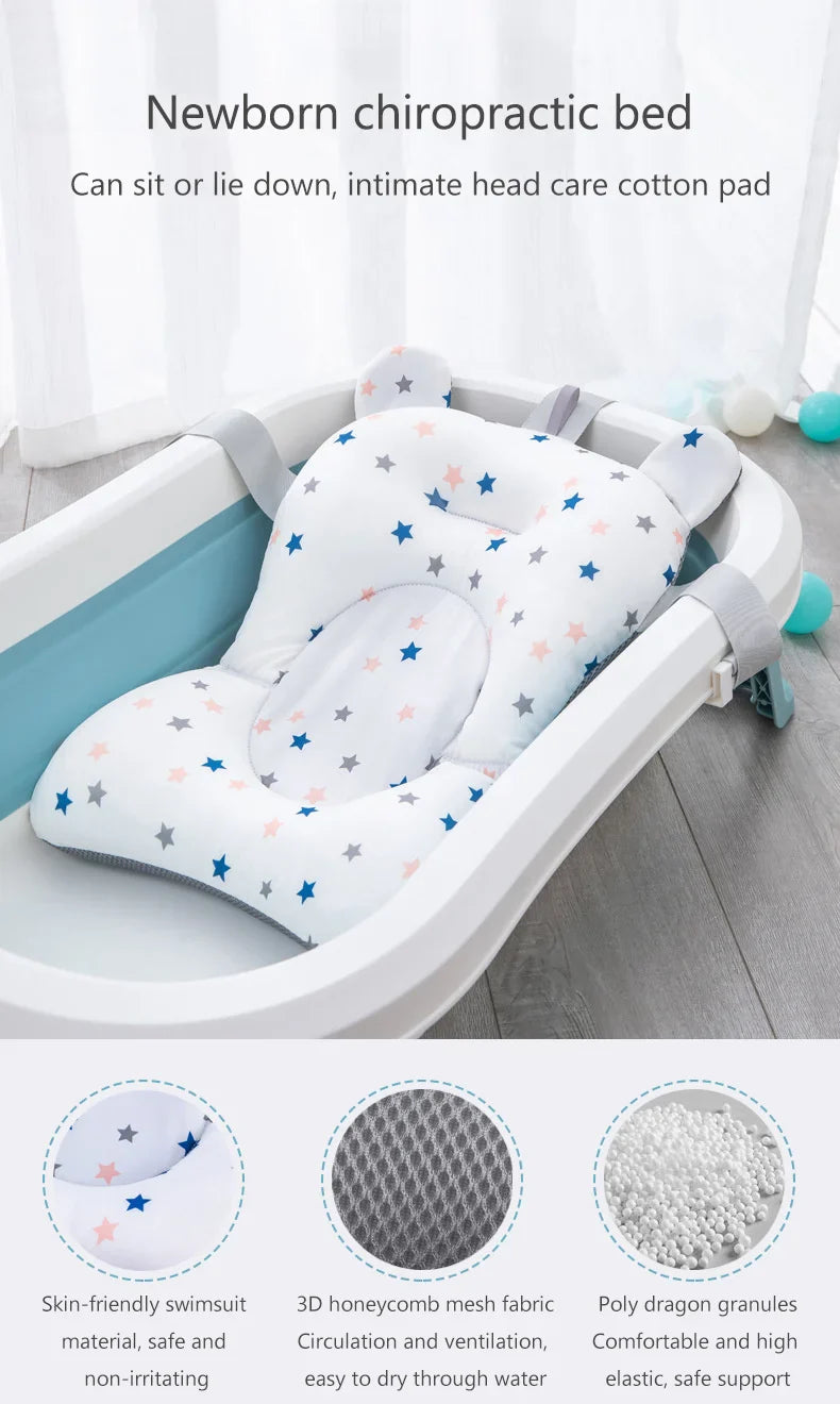Foldable baby bath support mat, anti-slip bottom, star pattern, for infant bathing