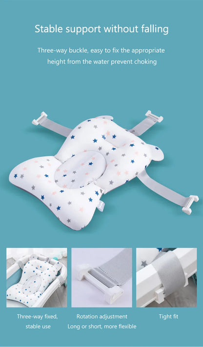 Compact baby bath mat, easily foldable for small spaces, with charming star motifs