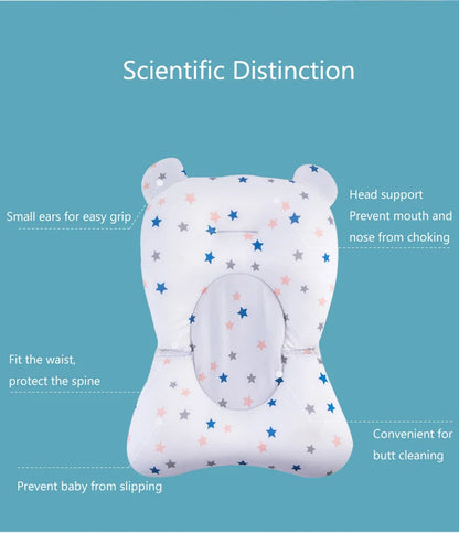 Infant comfort bath support mat, detachable and machine washable, featuring stars
