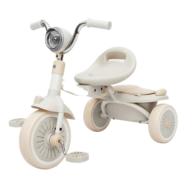 Baby foldable tricycle with pedals, shock-absorbing PU wheels, perfect for toddlers learning to ride.