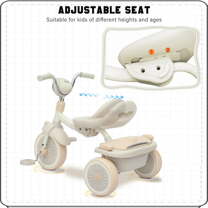 Portable foldable baby trike for easy storage & transport. Ideal for indoor or outdoor play with shock-absorbing wheels.