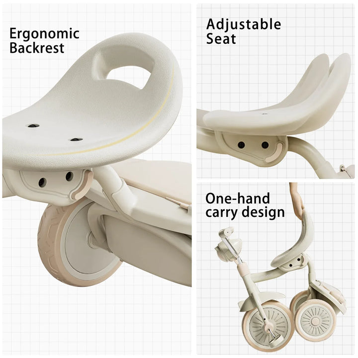 Kids trike with exciting light-up PU wheels & foldable design, great for outdoor adventures and young riders.