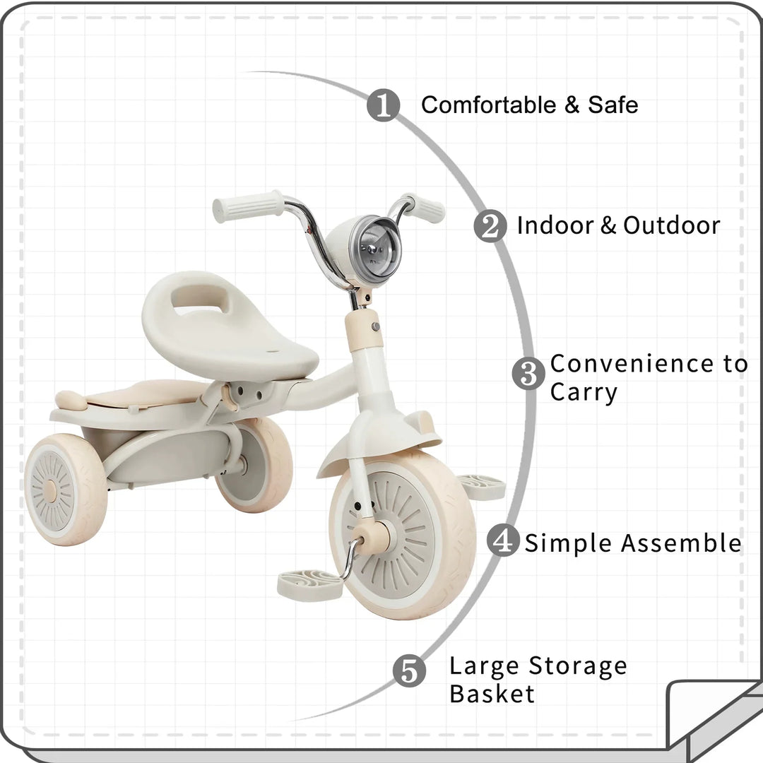 Children's foldable tricycle, perfect for young riders, combining balance & pedaling skills development.