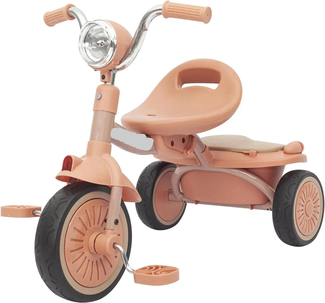 Adjustable seat foldable toddler trike with pedals; grows with your child for long-lasting fun indoors & out.