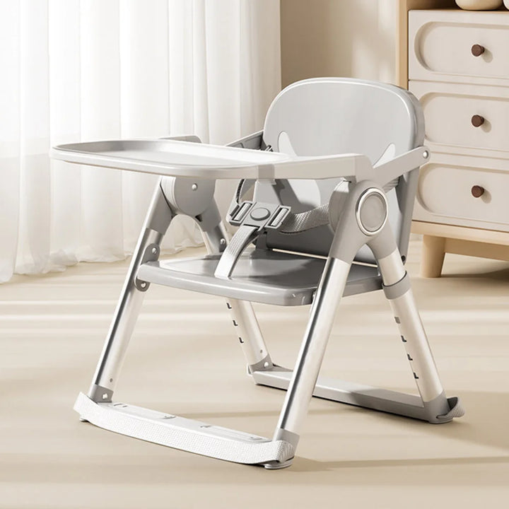 Compact Baby Folding Booster Seat for dining & travel, grey portable high chair for infants