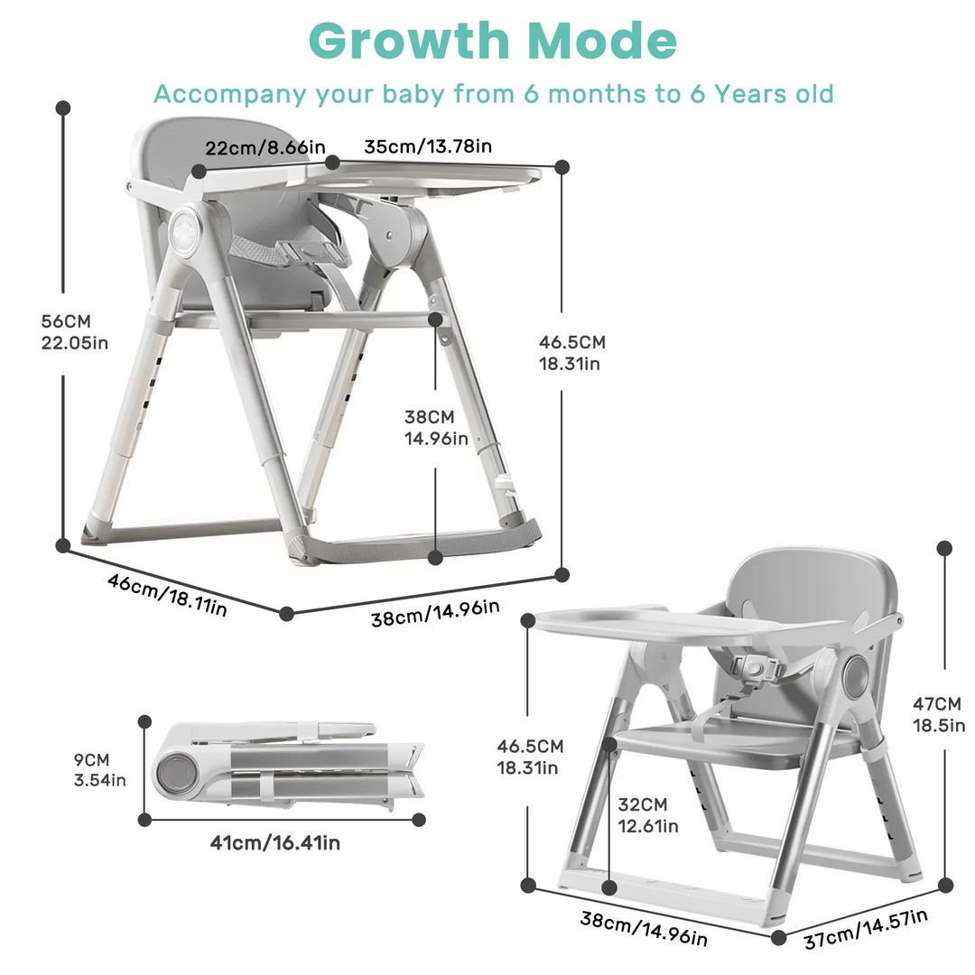 Foldable Baby Booster Seat High Chair showing secure straps and tray for toddler feeding