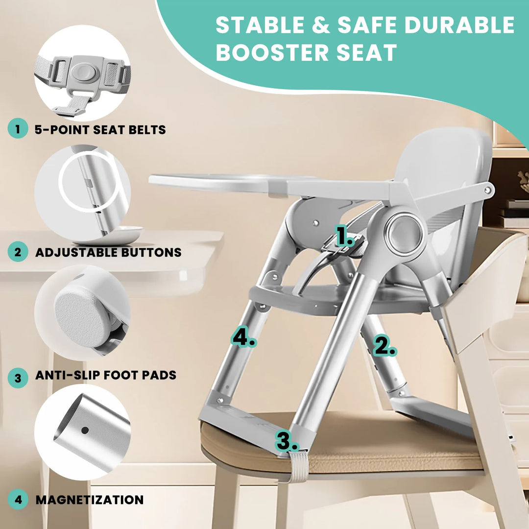 Detail of secure latch on Baby Folding Booster Seat High Chair, a safe toddler dining solution