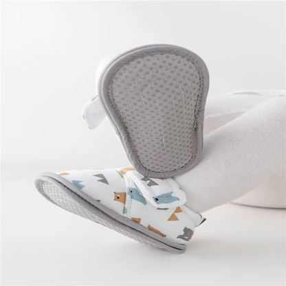 Baby giraffe print first walking shoes with non-slip, soft sole for early walkers