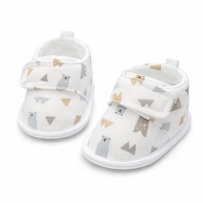 Cute zebra print baby shoes with flexible, non-slip sole for safe walking