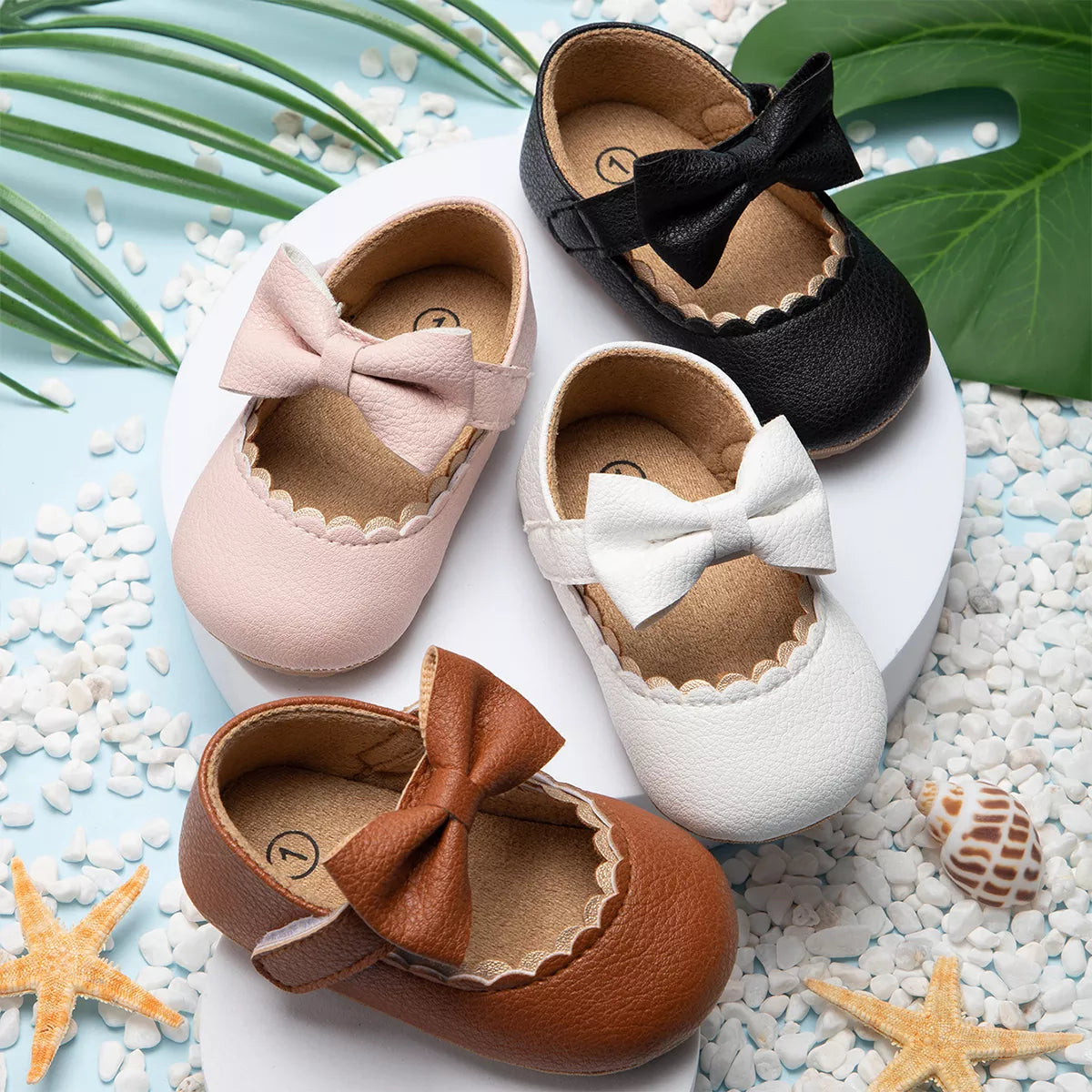 Baby girl anti-slip soft sole first walker shoes with bow, pink PU leather