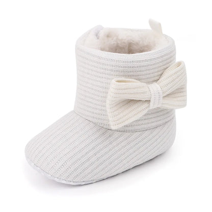 Adorable baby girl's winter boots featuring a delicate bowknot and soft sole