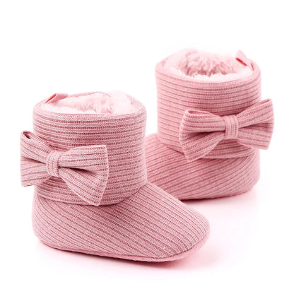 Baby girl's fashionable bowknot winter boots, ensuring cozy little feet, soft sole