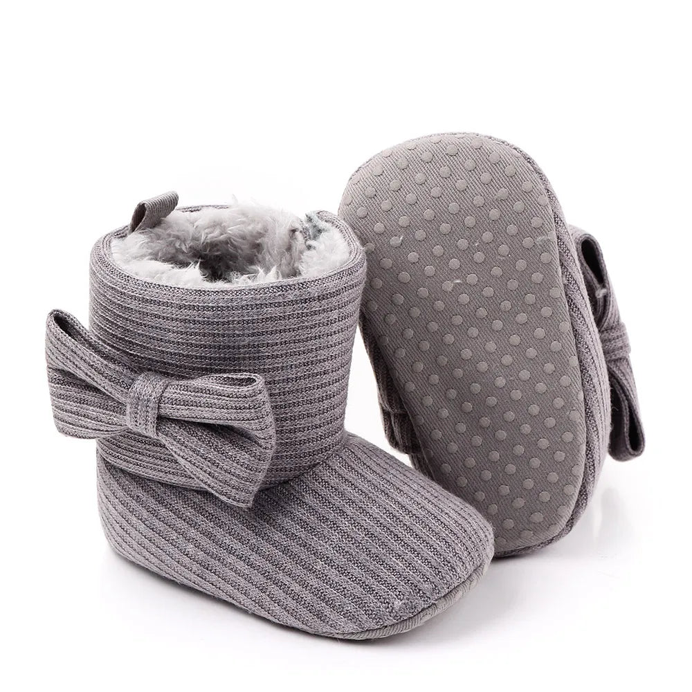Comfortable baby girl's knitted bowknot ankle boots, slip-on style for winter