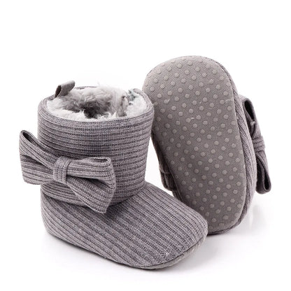 Comfortable baby girl's knitted bowknot ankle boots, slip-on style for winter