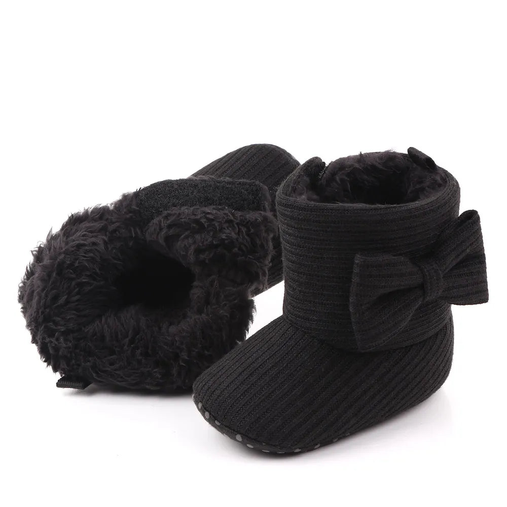 Infant footwear: Soft sole pink bowknot ankle boots, perfect baby girl winter shoes