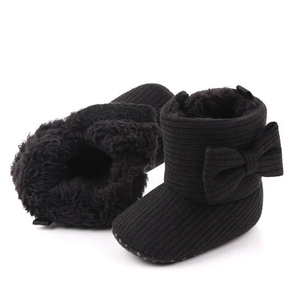 Infant footwear: Soft sole pink bowknot ankle boots, perfect baby girl winter shoes