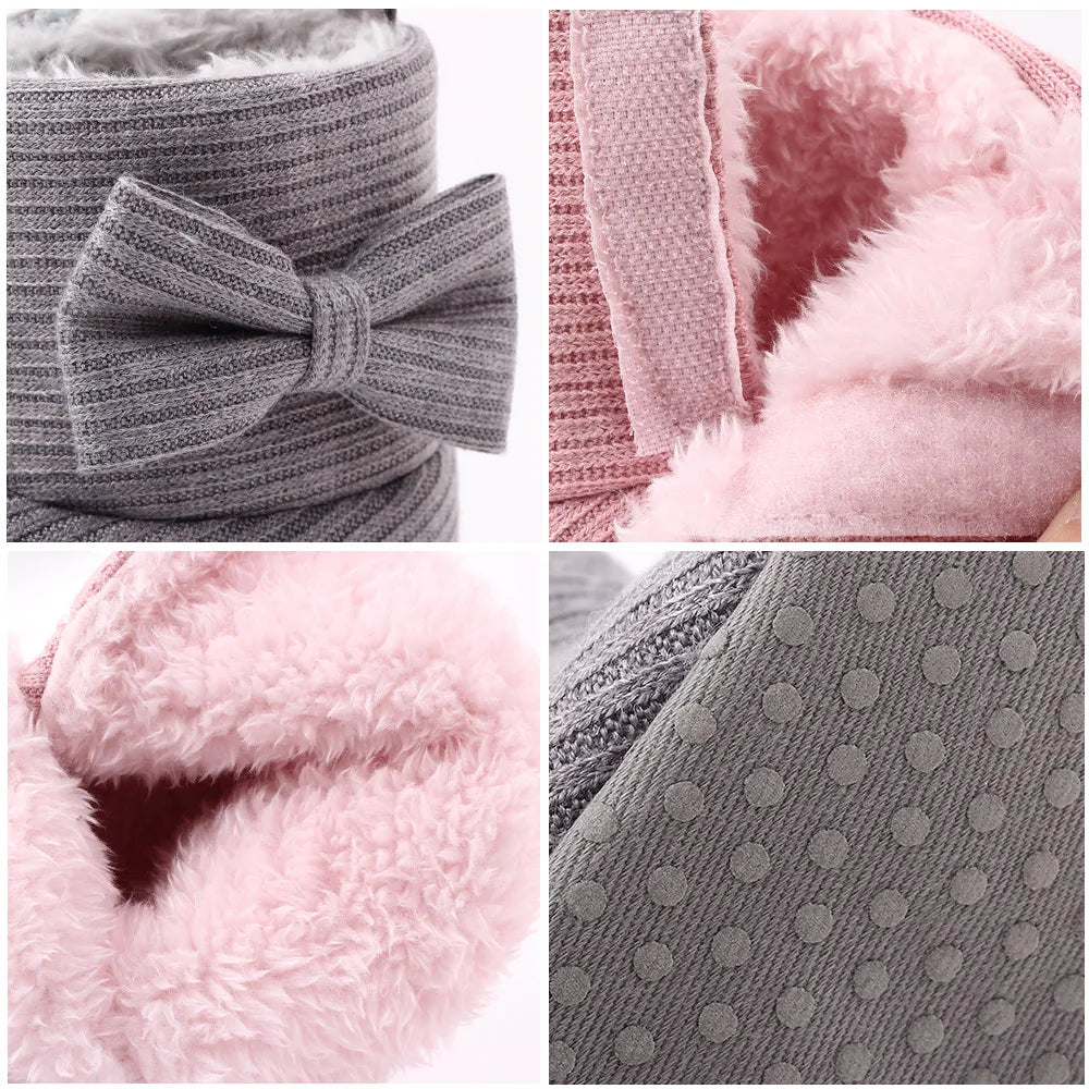 Baby accessory: Cozy pink bowknot ankle boots, soft sole, perfect for baby girl winter