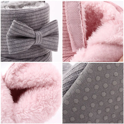 Baby accessory: Cozy pink bowknot ankle boots, soft sole, perfect for baby girl winter