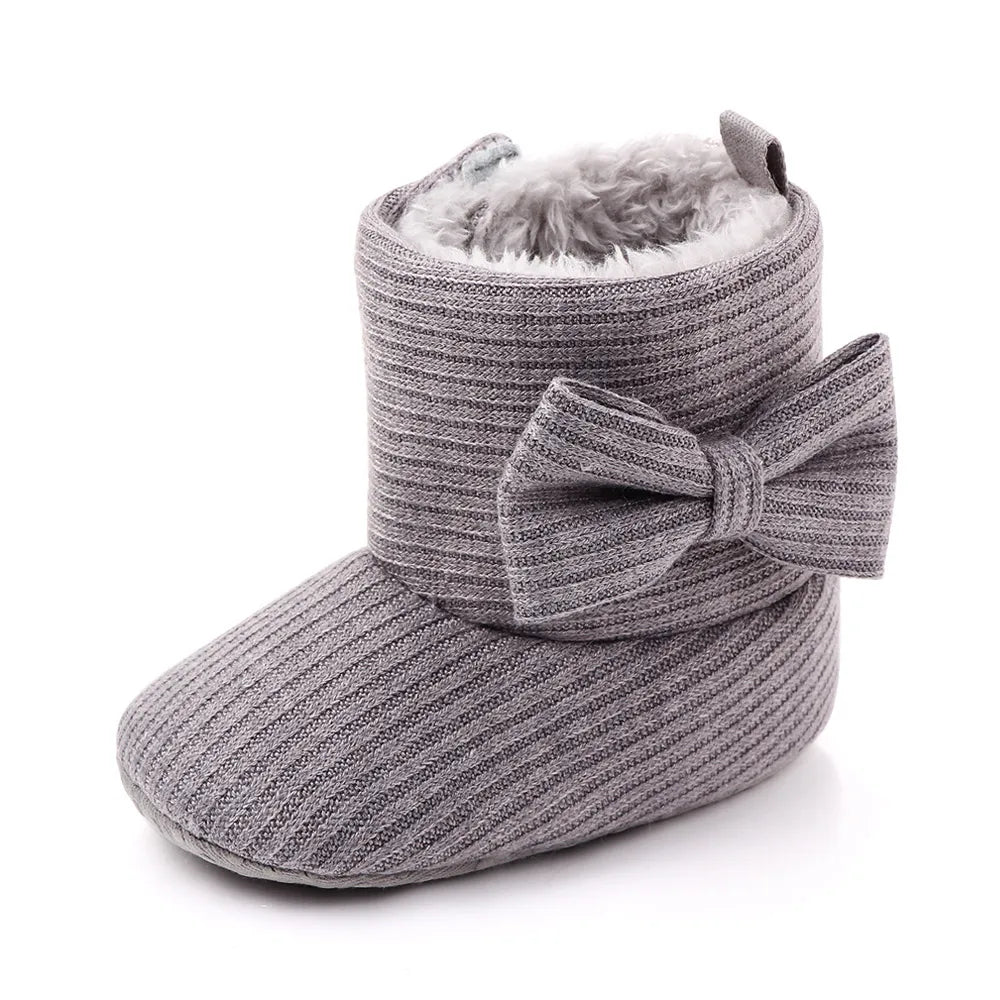 Soft baby girl winter walking shoes, pink bowknot design, comfortable first walker boots