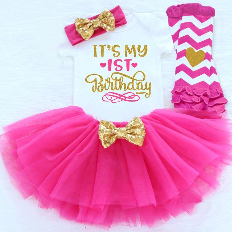 Cute infant girl milestone outfit: pink tutu romper with matching leggings for first birthday